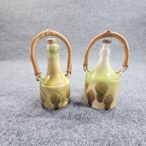 Set Of 2 Oil Wine Decantets Signed By Darrellict Pottery 2002
